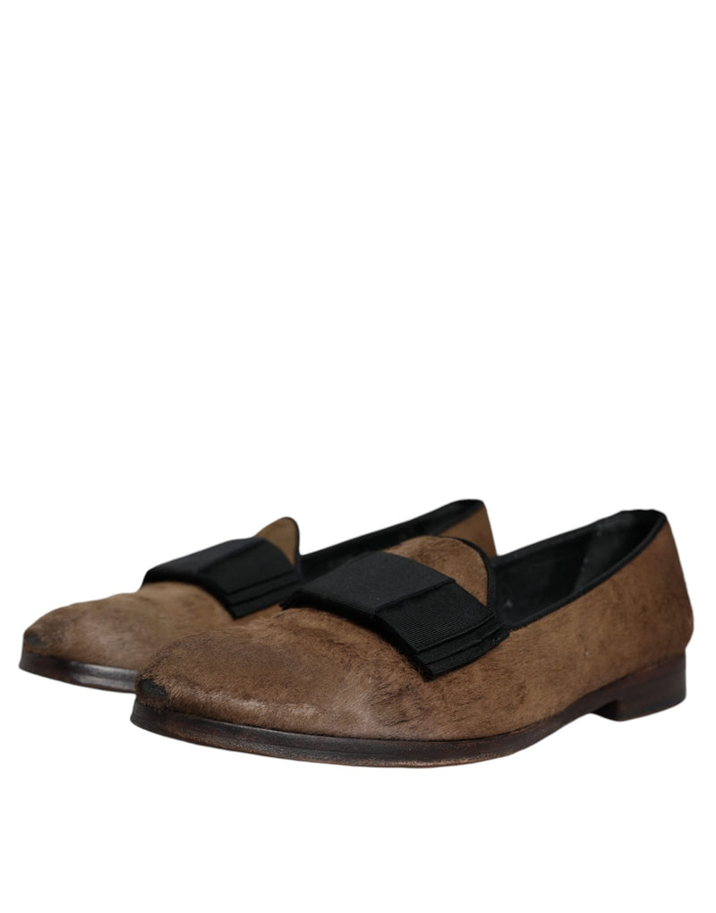 Dolce & Gabbana Brown Calf Hair Leather Loafers - Formal Dress Shoes