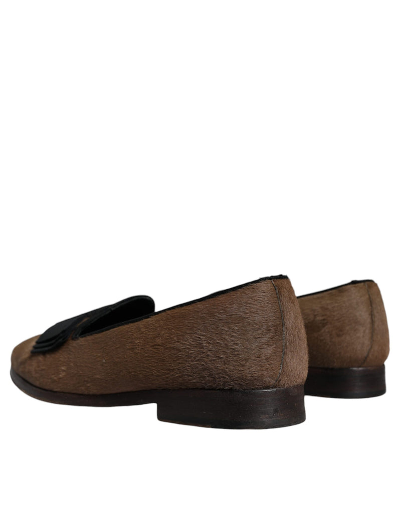 Dolce & Gabbana Brown Calf Hair Leather Loafers - Formal Dress Shoes