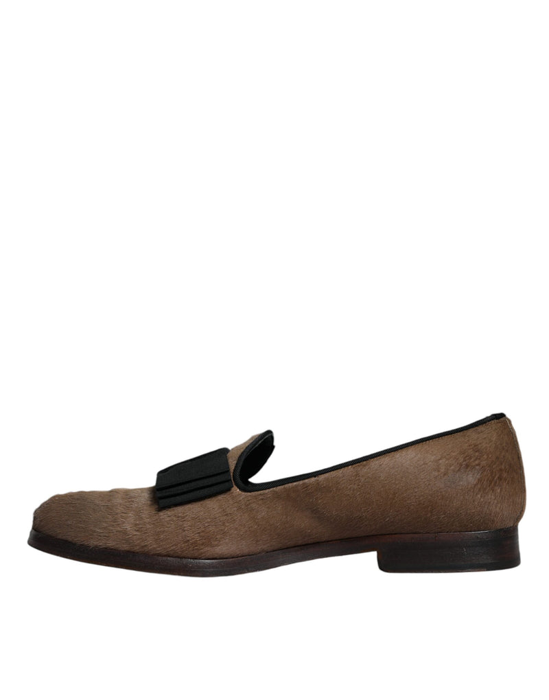 Dolce & Gabbana Brown Calf Hair Leather Loafers - Formal Dress Shoes