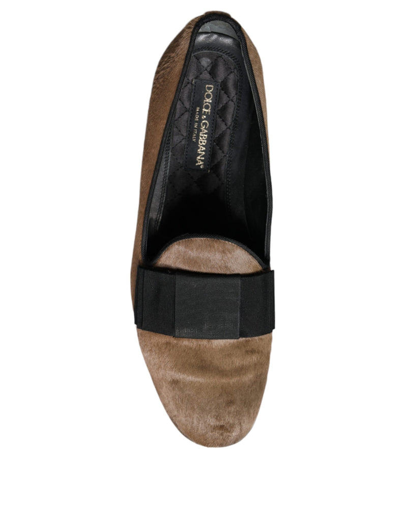 Dolce & Gabbana Brown Calf Hair Leather Loafers - Formal Dress Shoes