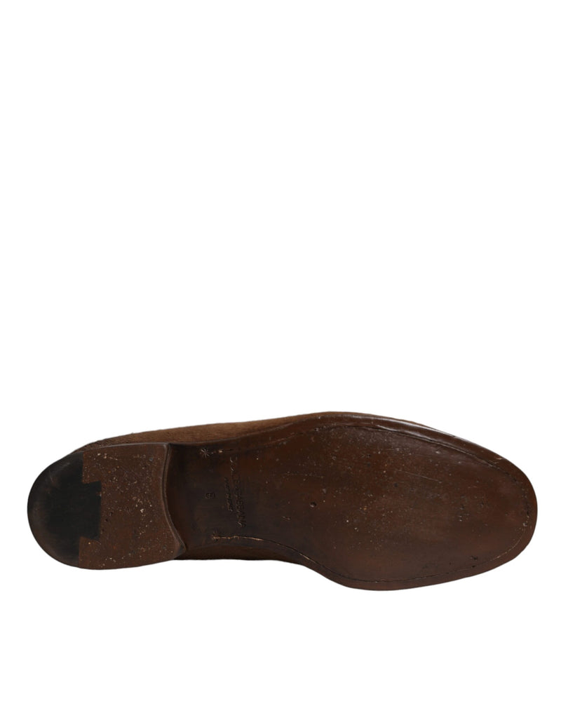 Dolce & Gabbana Brown Calf Hair Leather Loafers - Formal Dress Shoes