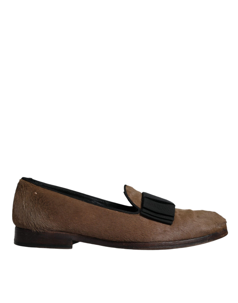 Dolce & Gabbana Brown Calf Hair Leather Loafers - Formal Dress Shoes