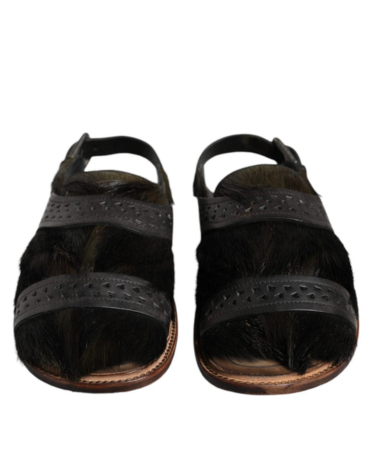 Dolce & Gabbana Black Gazelle Hair Leather Sandals for Men