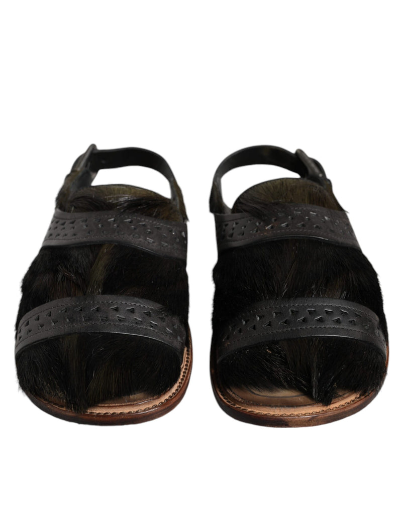Dolce & Gabbana Black Gazelle Hair Leather Sandals for Men