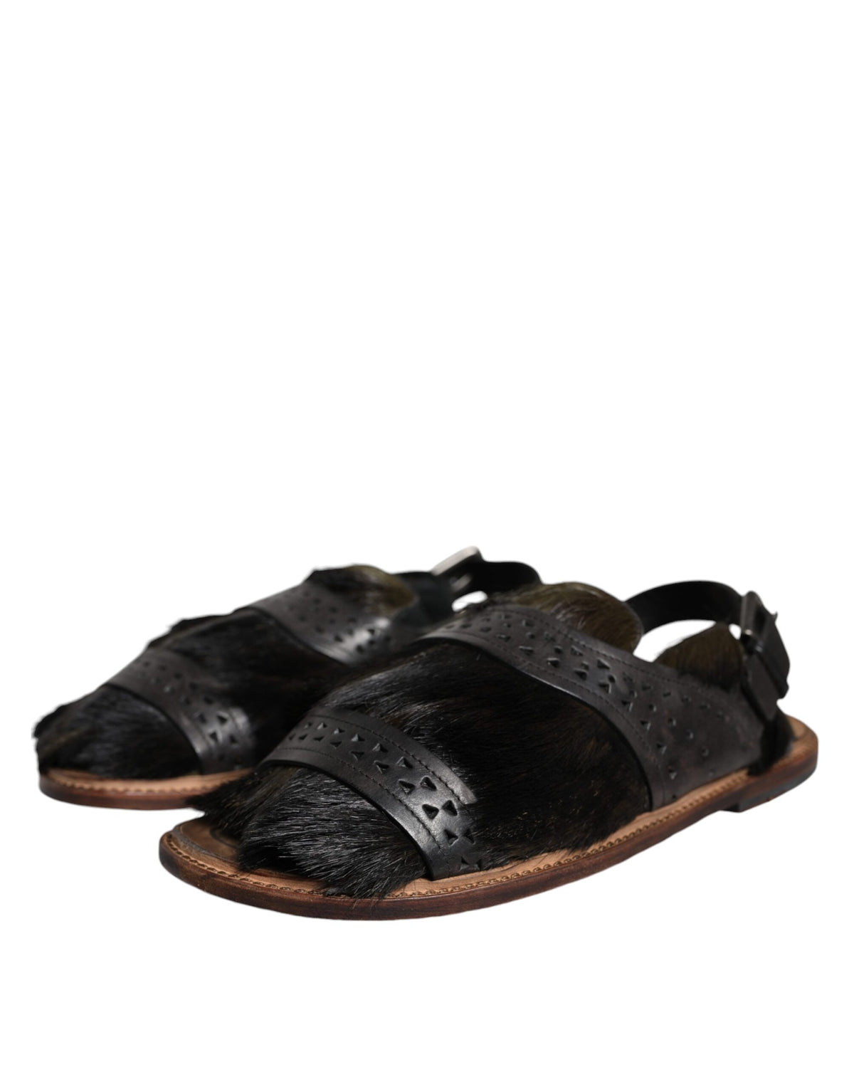 Dolce & Gabbana Black Gazelle Hair Leather Sandals for Men
