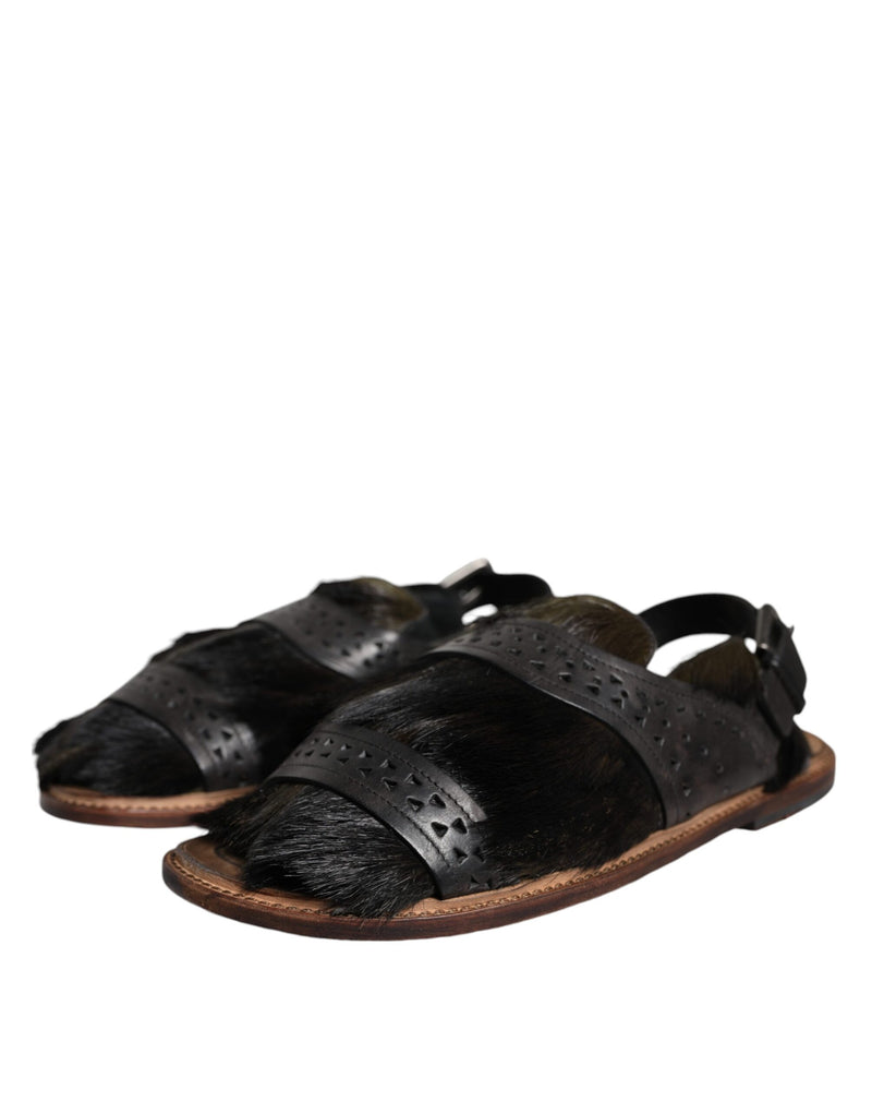 Dolce & Gabbana Black Gazelle Hair Leather Sandals for Men
