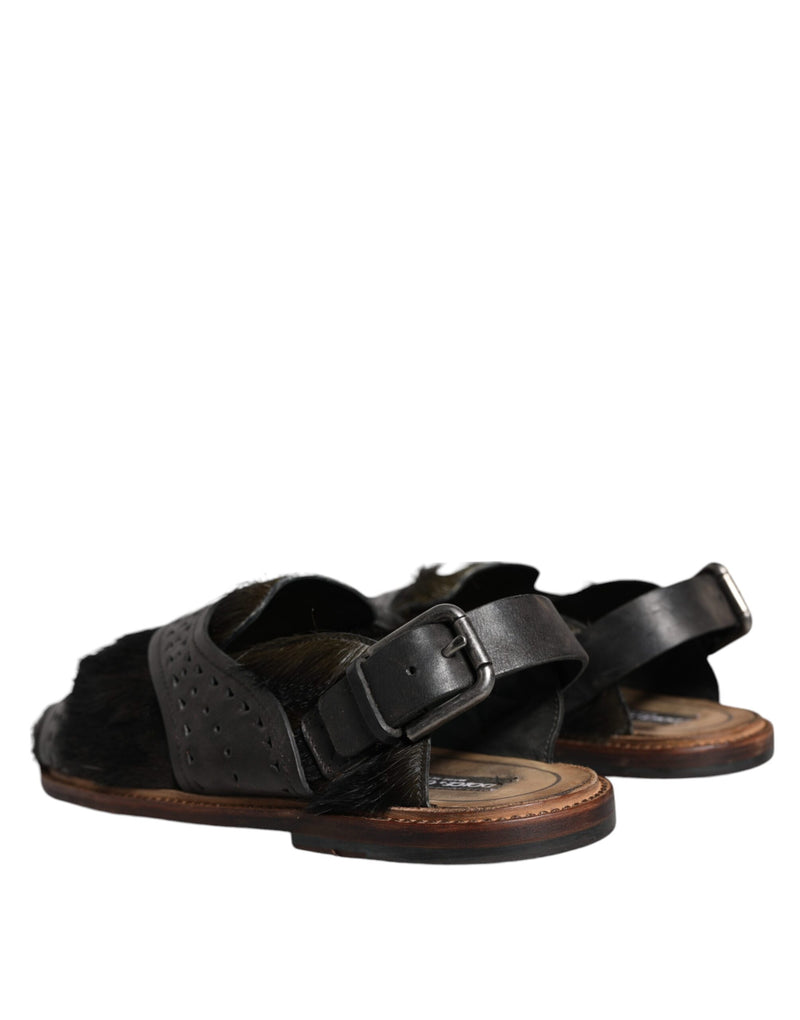 Dolce & Gabbana Black Gazelle Hair Leather Sandals for Men