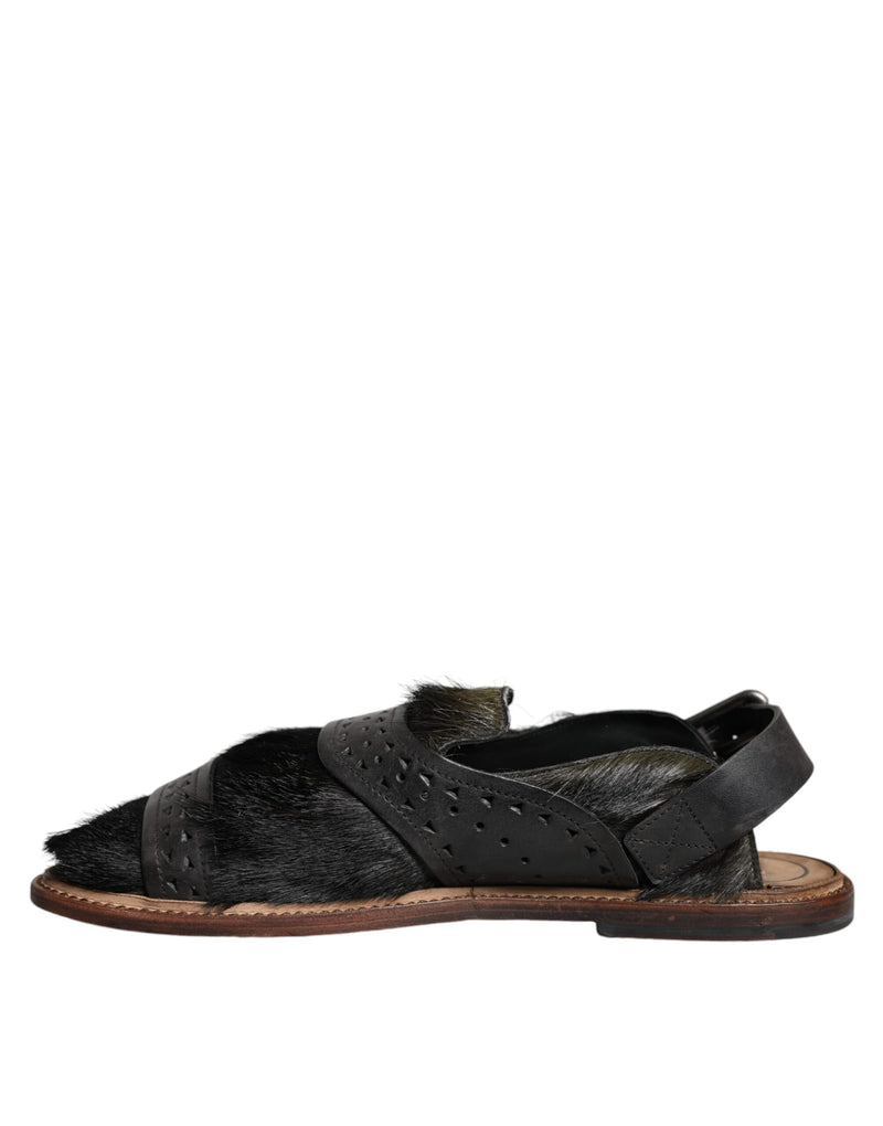 Dolce & Gabbana Black Gazelle Hair Leather Sandals for Men