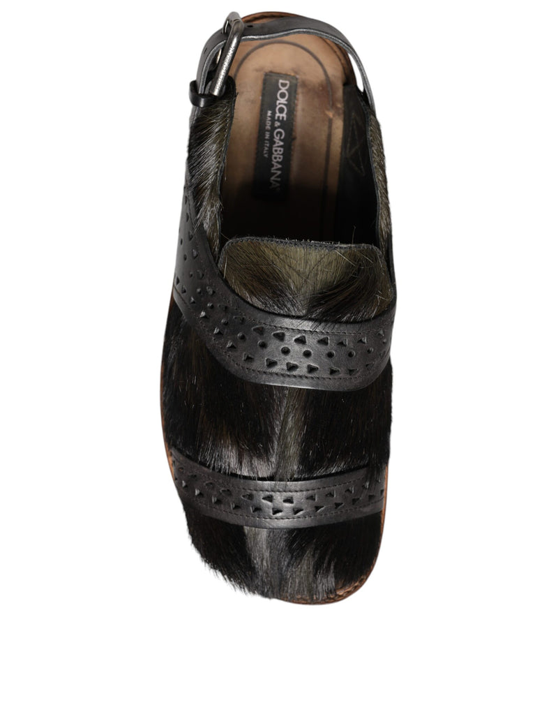 Dolce & Gabbana Black Gazelle Hair Leather Sandals for Men