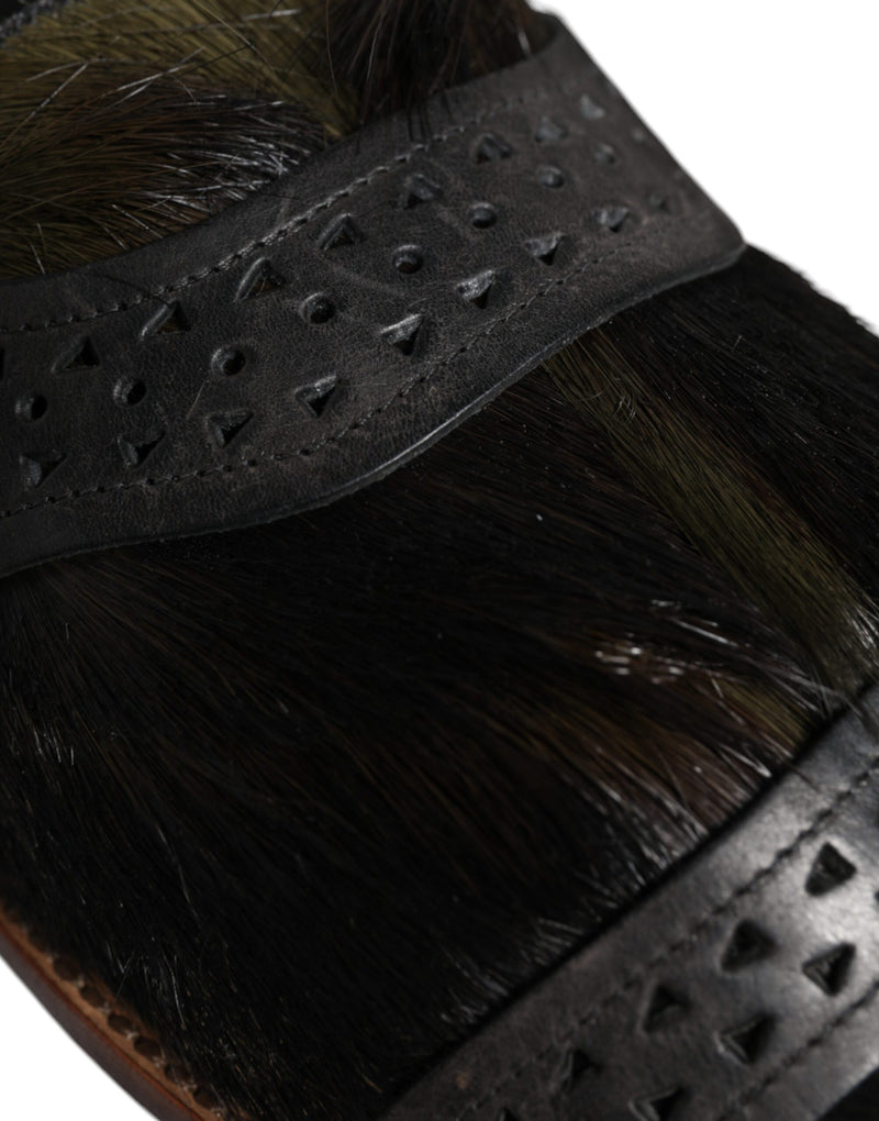 Dolce & Gabbana Black Gazelle Hair Leather Sandals for Men