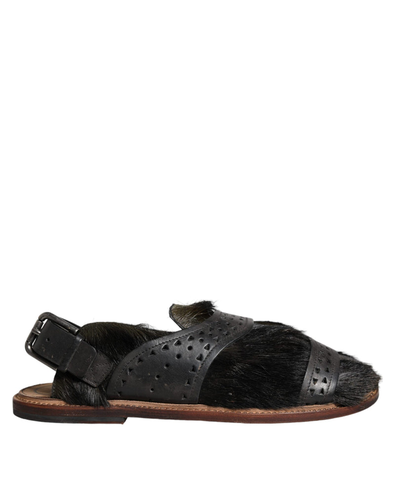 Dolce & Gabbana Black Gazelle Hair Leather Sandals for Men