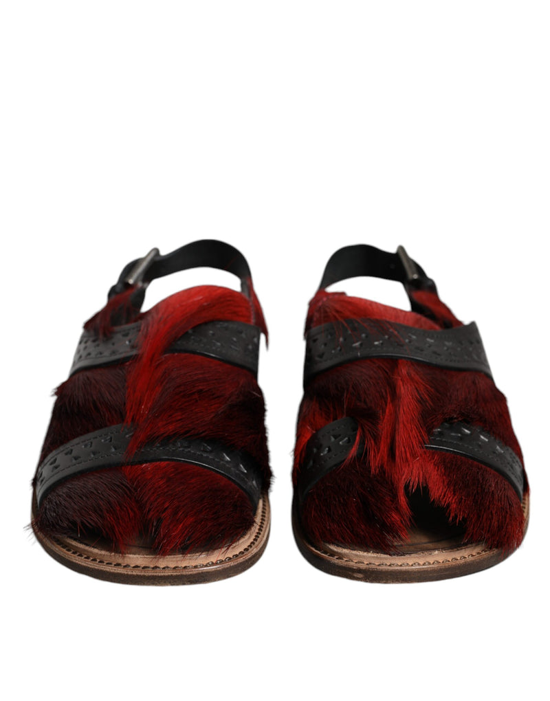 Dolce & Gabbana Black and Red Gazelle Hair Leather Sandals