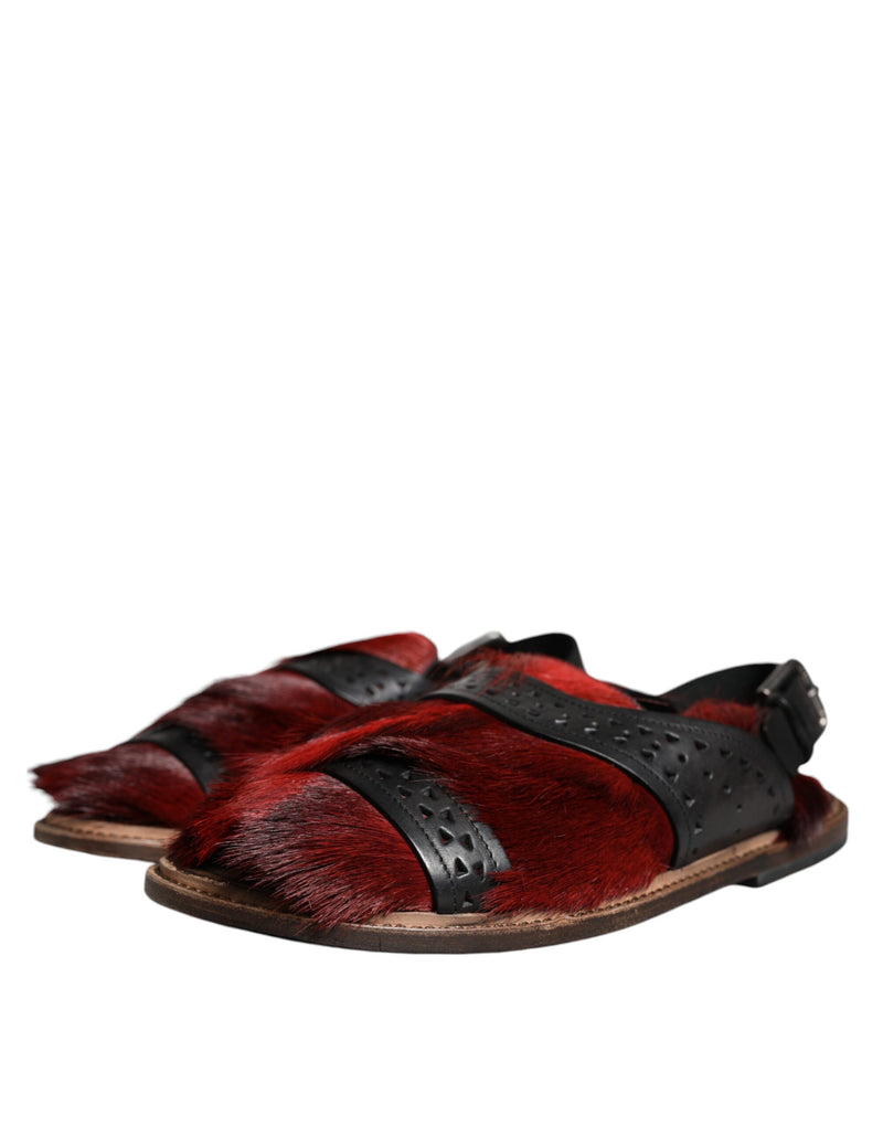 Dolce & Gabbana Black and Red Gazelle Hair Leather Sandals