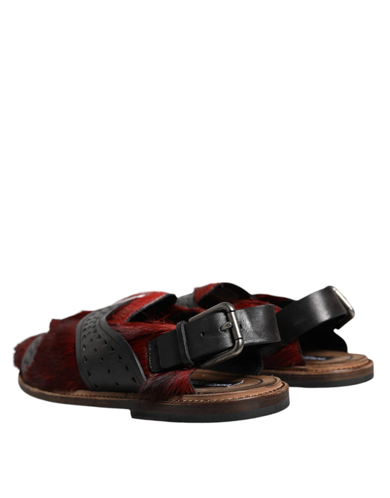 Dolce & Gabbana Black and Red Gazelle Hair Leather Sandals