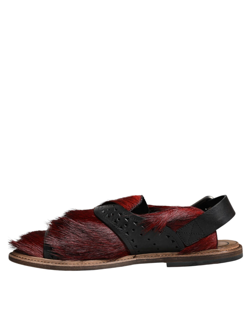 Dolce & Gabbana Black and Red Gazelle Hair Leather Sandals