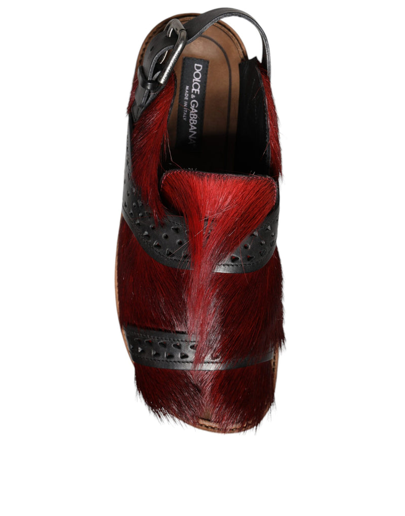 Dolce & Gabbana Black and Red Gazelle Hair Leather Sandals