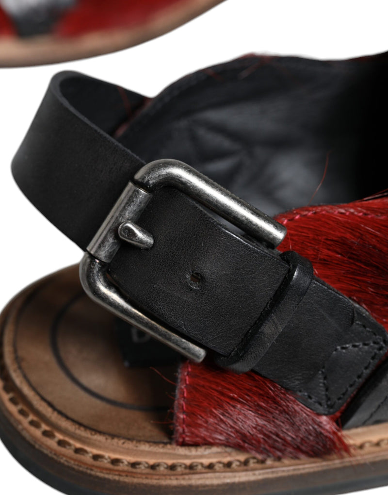 Dolce & Gabbana Black and Red Gazelle Hair Leather Sandals
