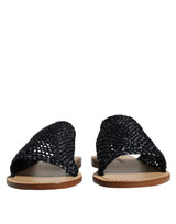 Dolce & Gabbana Black Monochrome Braided Raffia Slides