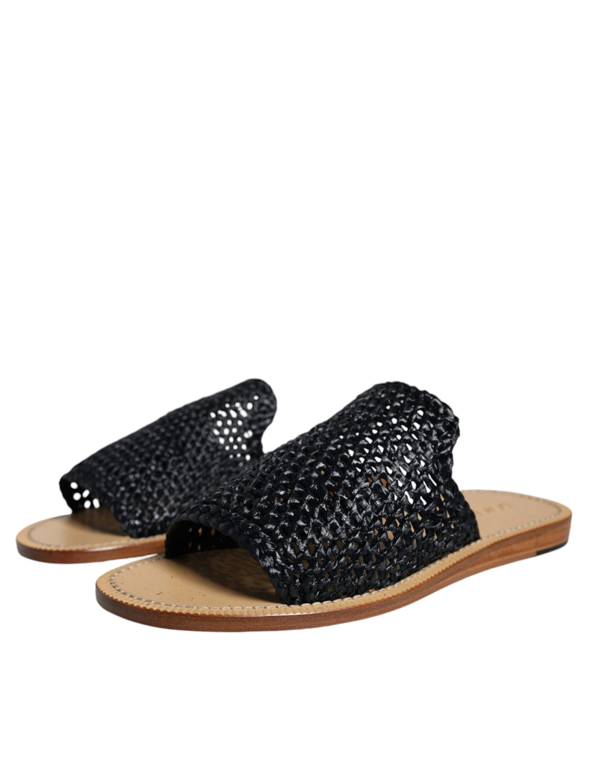 Dolce & Gabbana Black Monochrome Braided Raffia Slides