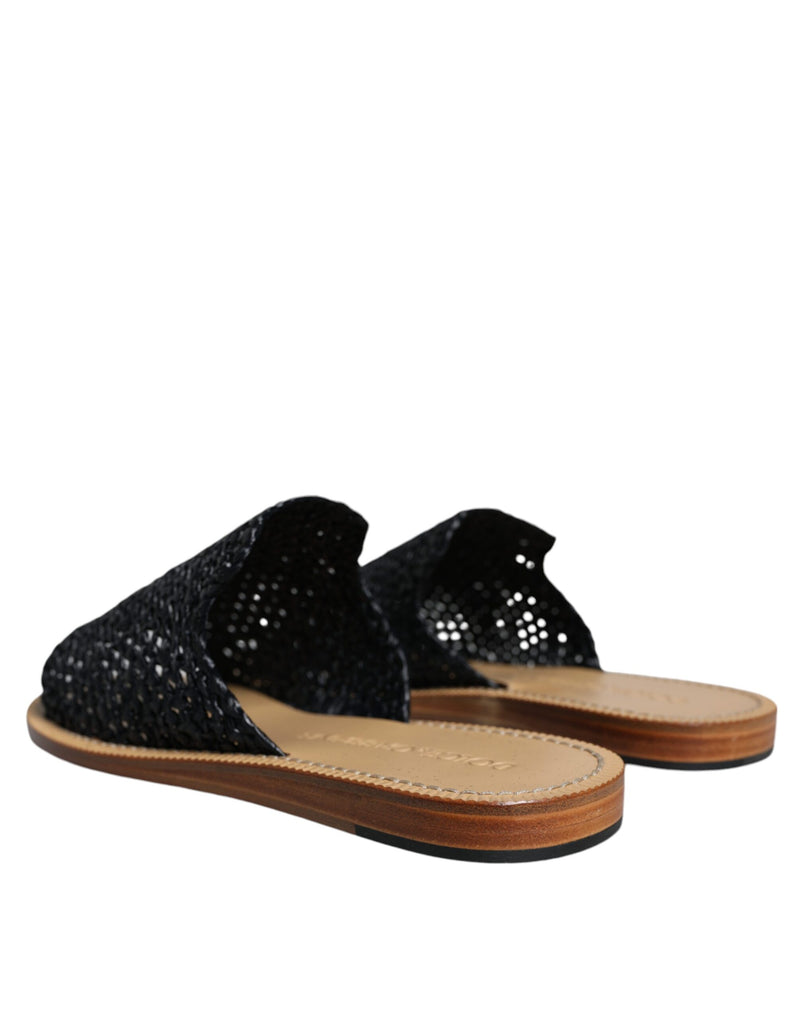 Dolce & Gabbana Black Monochrome Braided Raffia Slides