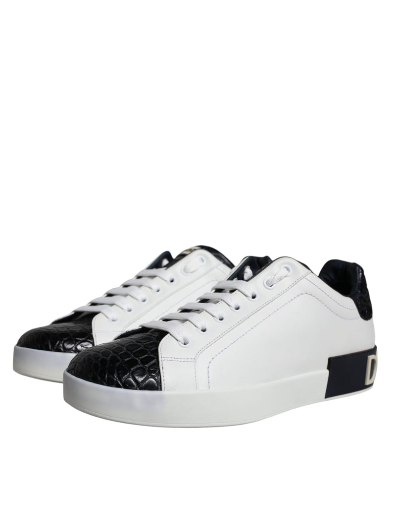 Dolce & Gabbana Black Leather Logo Portofino Sneakers