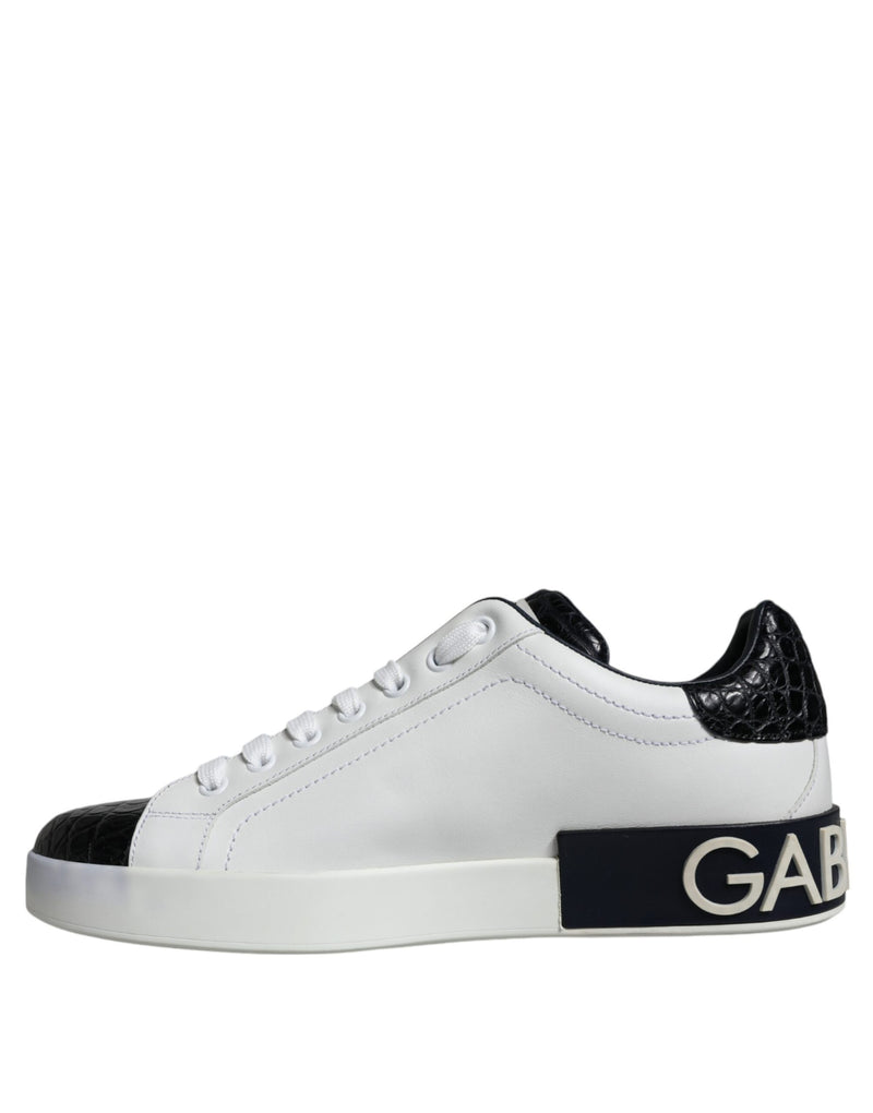 Dolce & Gabbana Black Leather Logo Portofino Sneakers