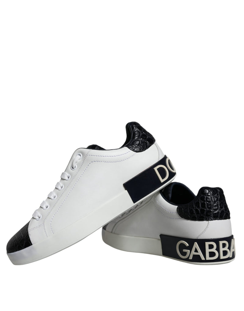 Dolce & Gabbana Black Leather Logo Portofino Sneakers