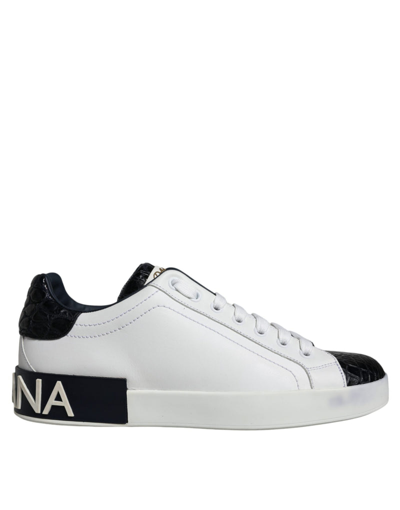 Dolce & Gabbana Black Leather Logo Portofino Sneakers