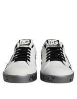 Dolce & Gabbana Portofino Sneakers en Cuir Blanc et Argent