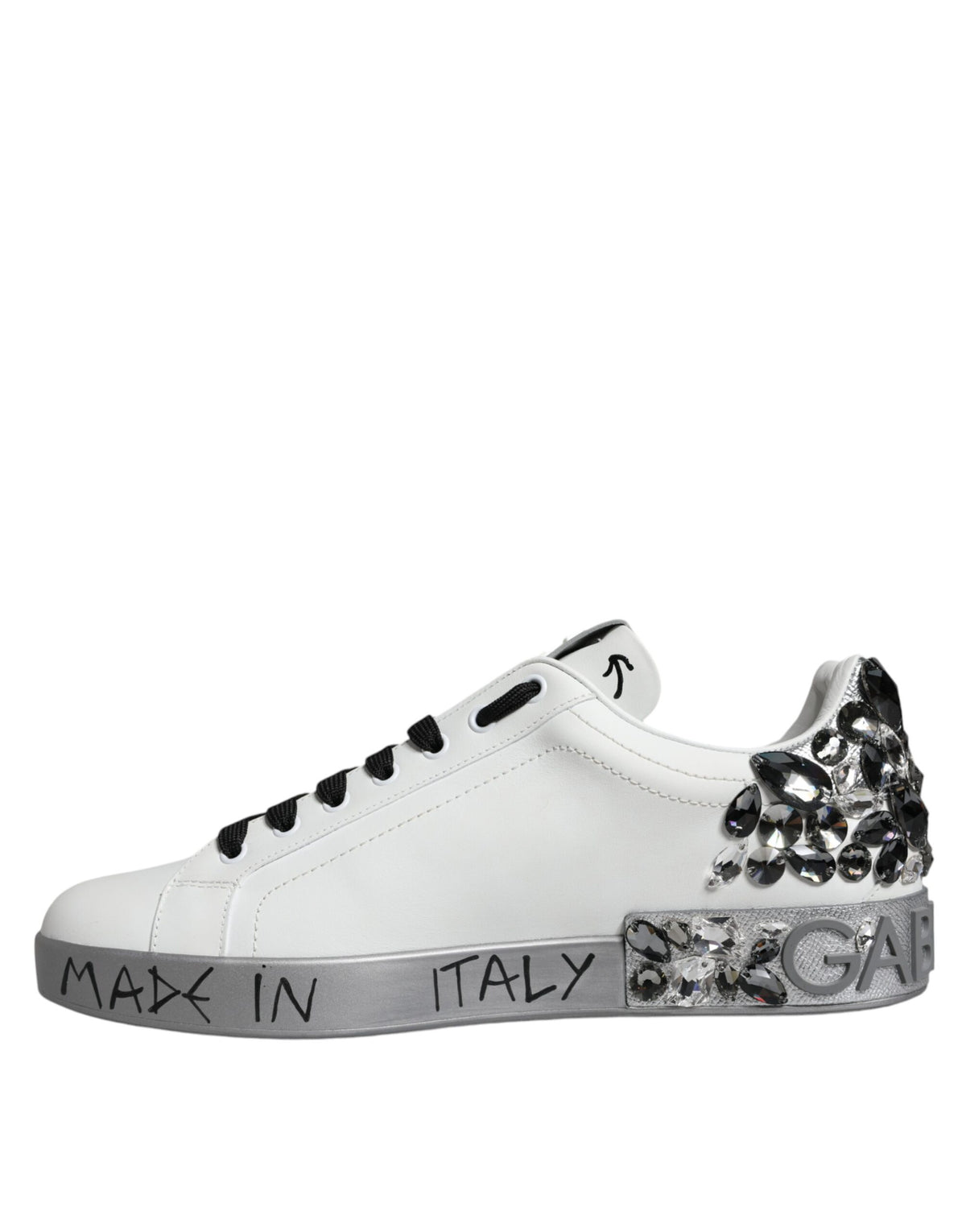 Dolce & Gabbana Portofino Sneakers en Cuir Blanc et Argent