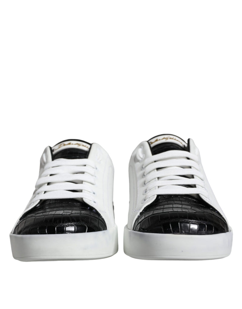 Dolce & Gabbana Black Leather Logo Portofino Sneakers
