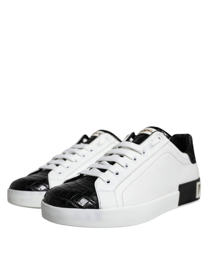 Dolce & Gabbana Black Leather Logo Portofino Sneakers