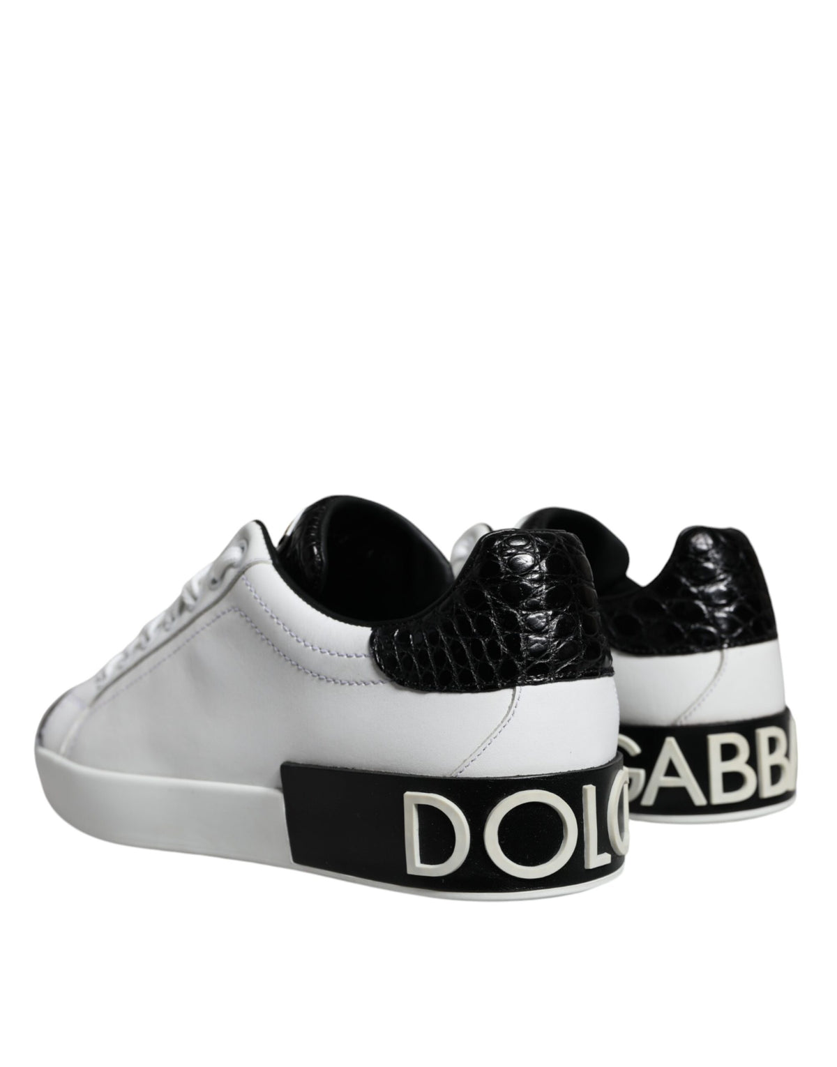 Dolce & Gabbana Black Leather Logo Portofino Sneakers