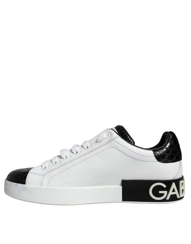 Dolce & Gabbana Black Leather Logo Portofino Sneakers