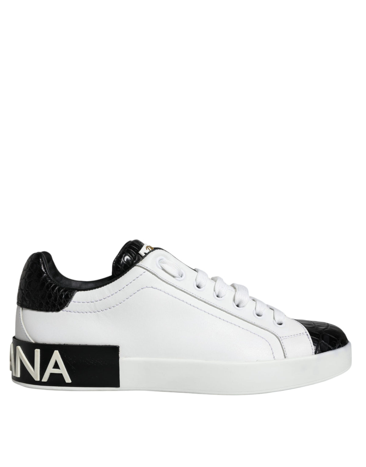 Dolce & Gabbana Black Leather Logo Portofino Sneakers