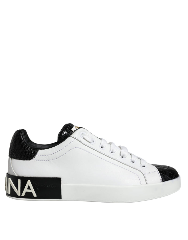 Dolce & Gabbana Black Leather Logo Portofino Sneakers