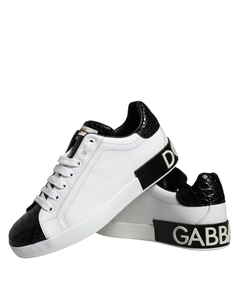 Dolce & Gabbana Black Leather Logo Portofino Sneakers