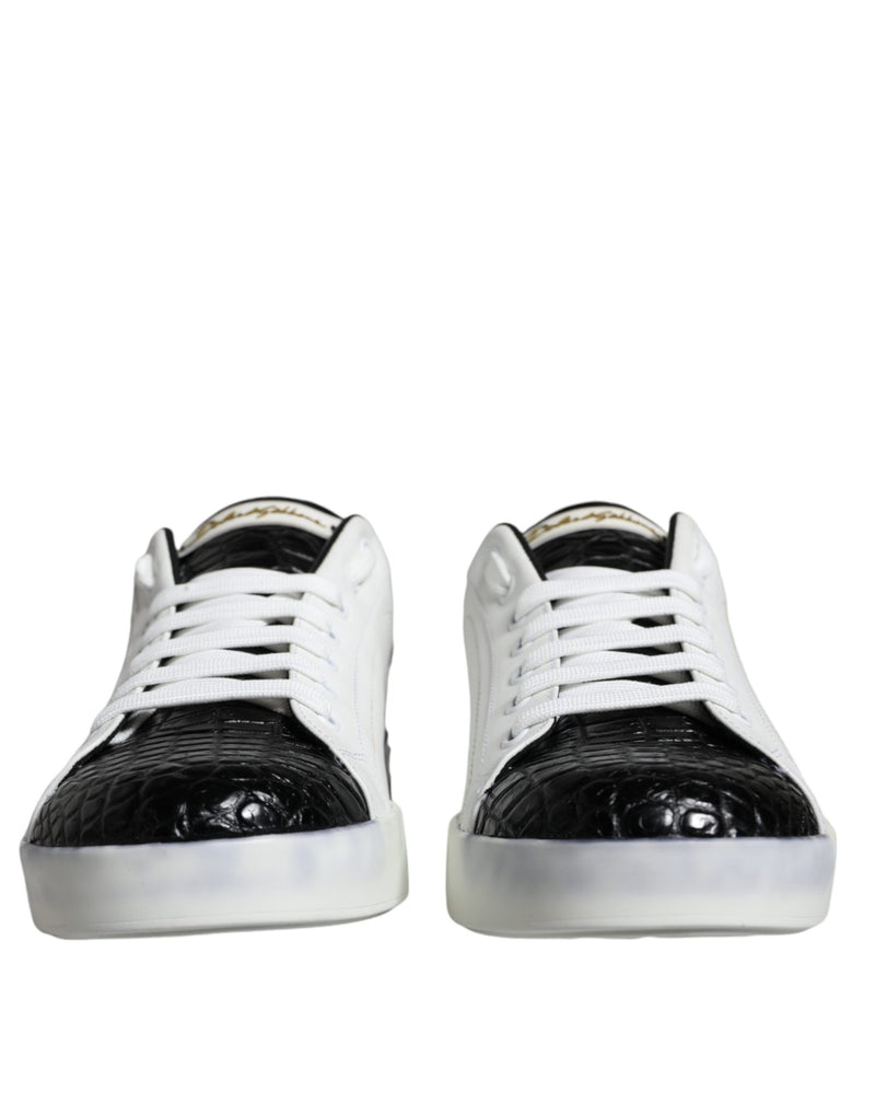 Dolce & Gabbana Black Leather Logo Portofino Sneakers