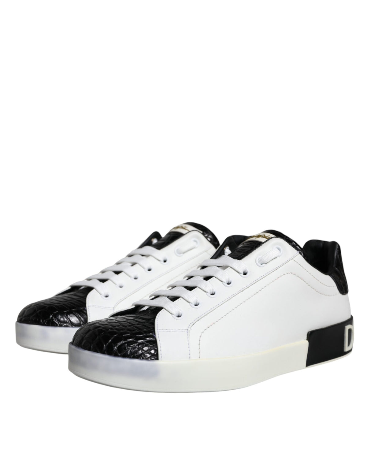 Dolce & Gabbana Black Leather Logo Portofino Sneakers