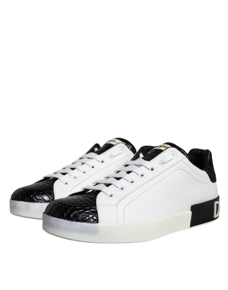 Dolce & Gabbana Black Leather Logo Portofino Sneakers