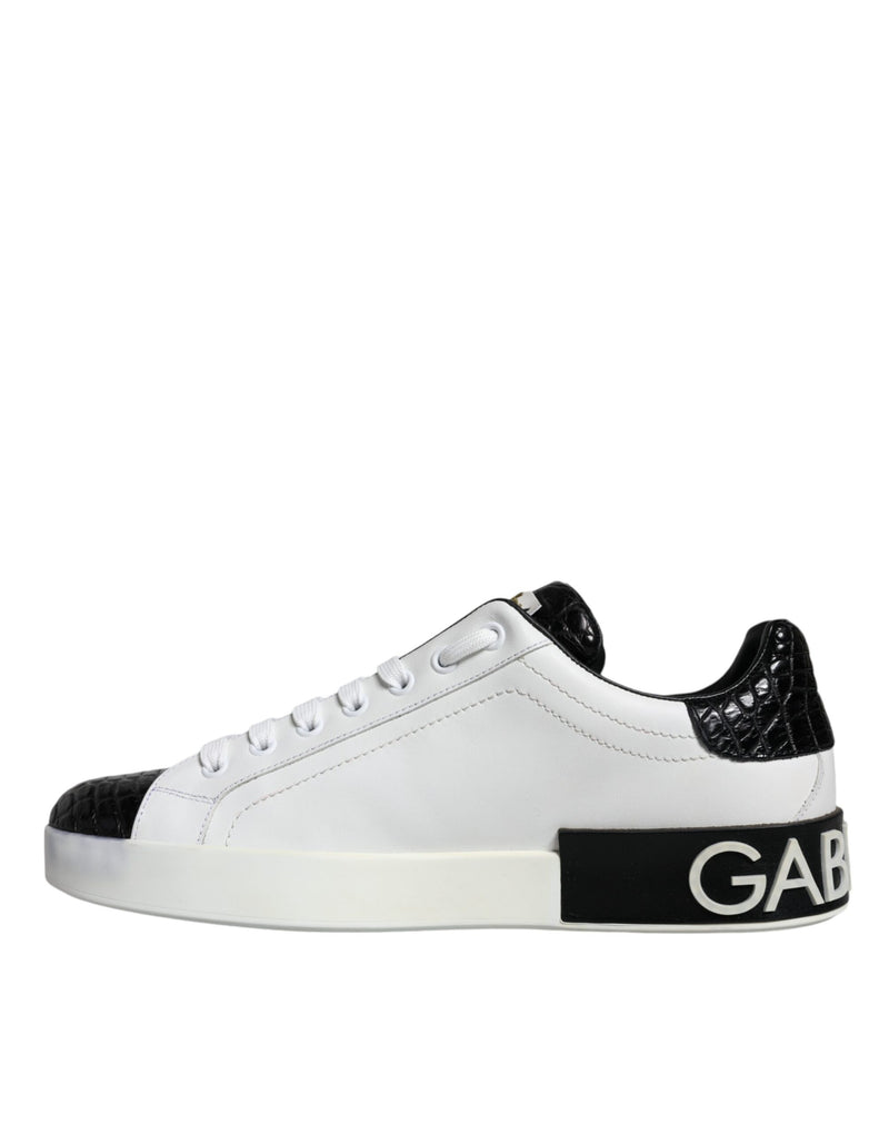 Dolce & Gabbana Black Leather Logo Portofino Sneakers