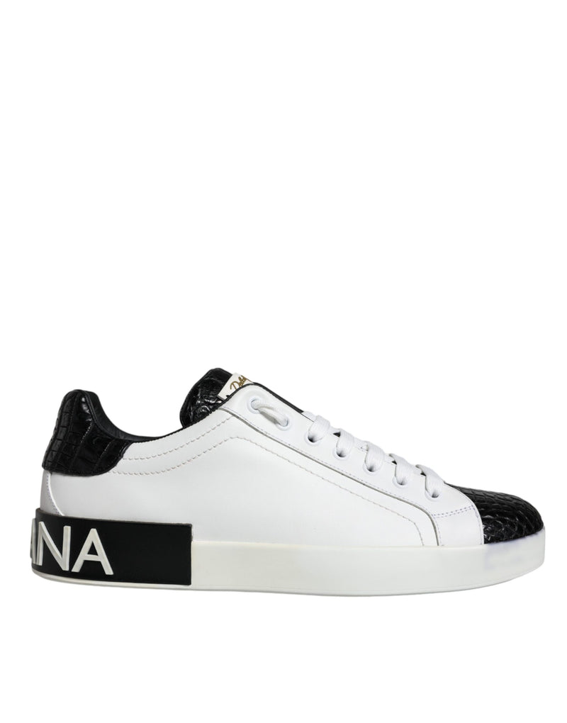 Dolce & Gabbana Black Leather Logo Portofino Sneakers