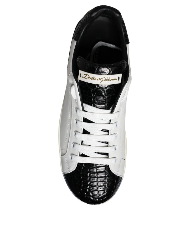 Dolce & Gabbana Black Leather Logo Portofino Sneakers