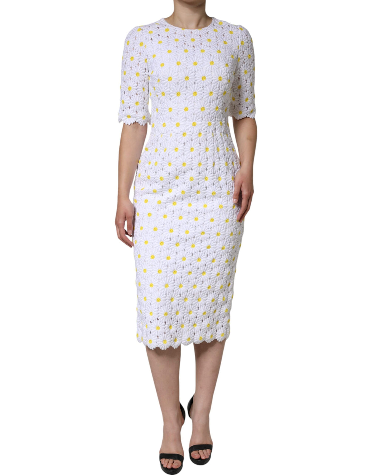 Robe Midi Dolce & Gabbana en Macramé Blanc avec Daisies