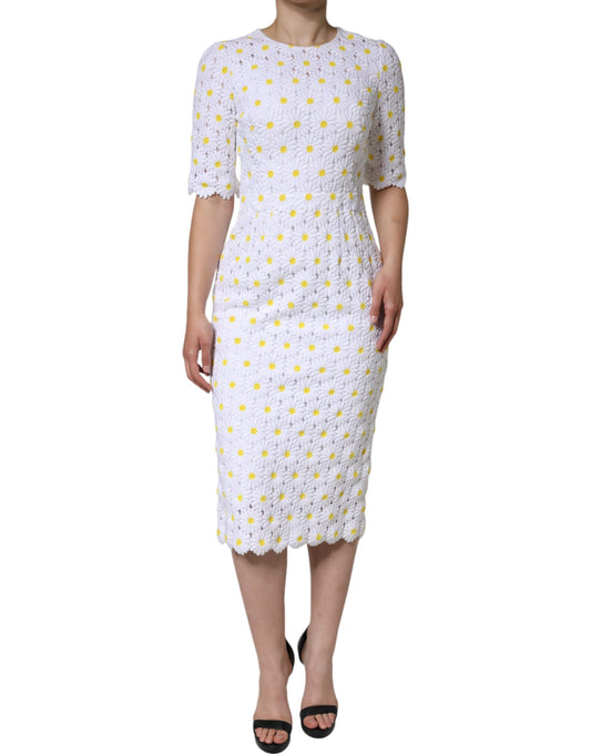 Robe Midi Dolce & Gabbana en Macramé Blanc avec Daisies