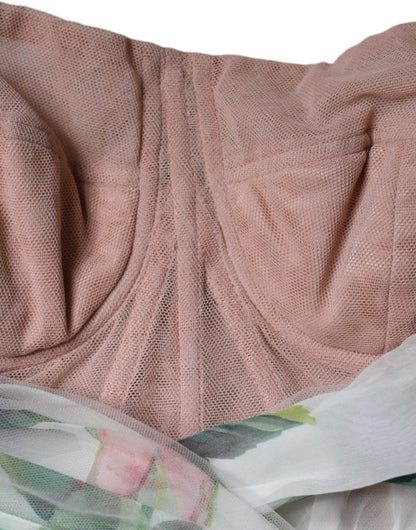 Dolce & Gabbana A-lijn midi-jurk van witte zijde met bloemenprint