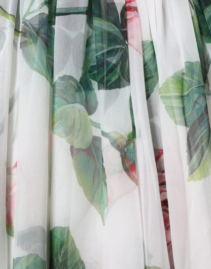 Dolce & Gabbana A-lijn midi-jurk van witte zijde met bloemenprint