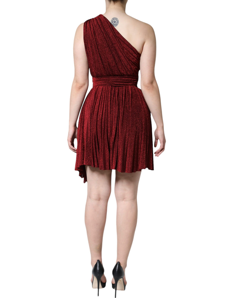 Robe Mini Plissée Rouge à Épaule Unique Dolce & Gabbana