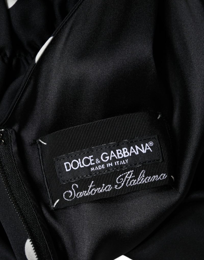 Robe Midi V-neck à Pois en Soie Noire Dolce & Gabbana