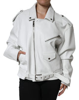 Dolce & Gabbana White Lambskin Leather Biker Jacket